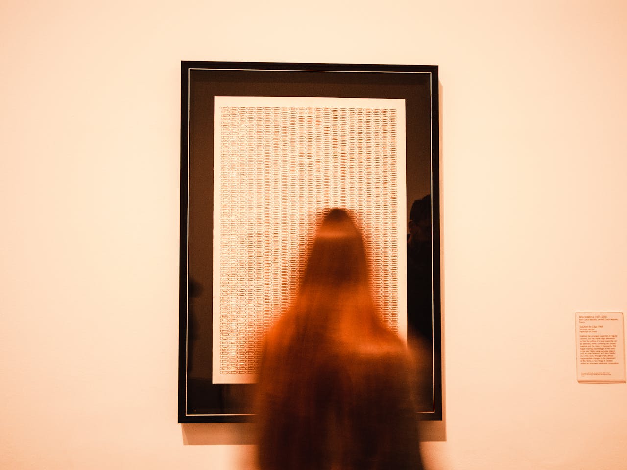 about-us A blurred figure views artwork in a London museum, emphasizing artistic interpretation.